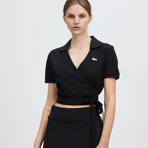 Lacoste LIVE Slim Fit Cotton Piqué Wraparound Polo in Black